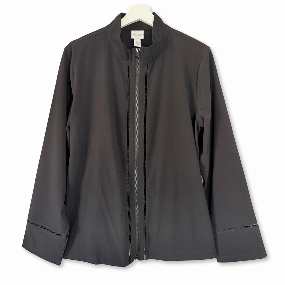 Chico's Weekends Black Full Zip Lightweight Jacket Large